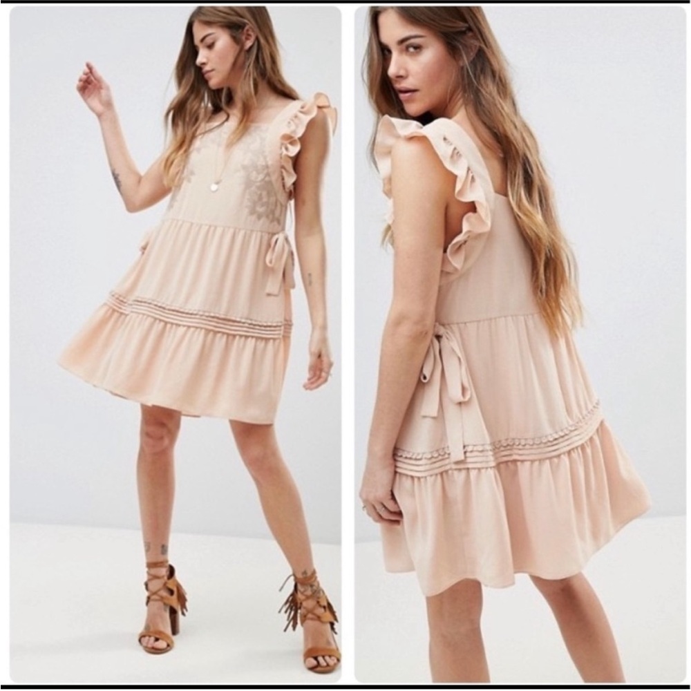 NWT Stevie May XS Blush Pink Rosy Posy Apron Dress Boho Ruffle Tiered